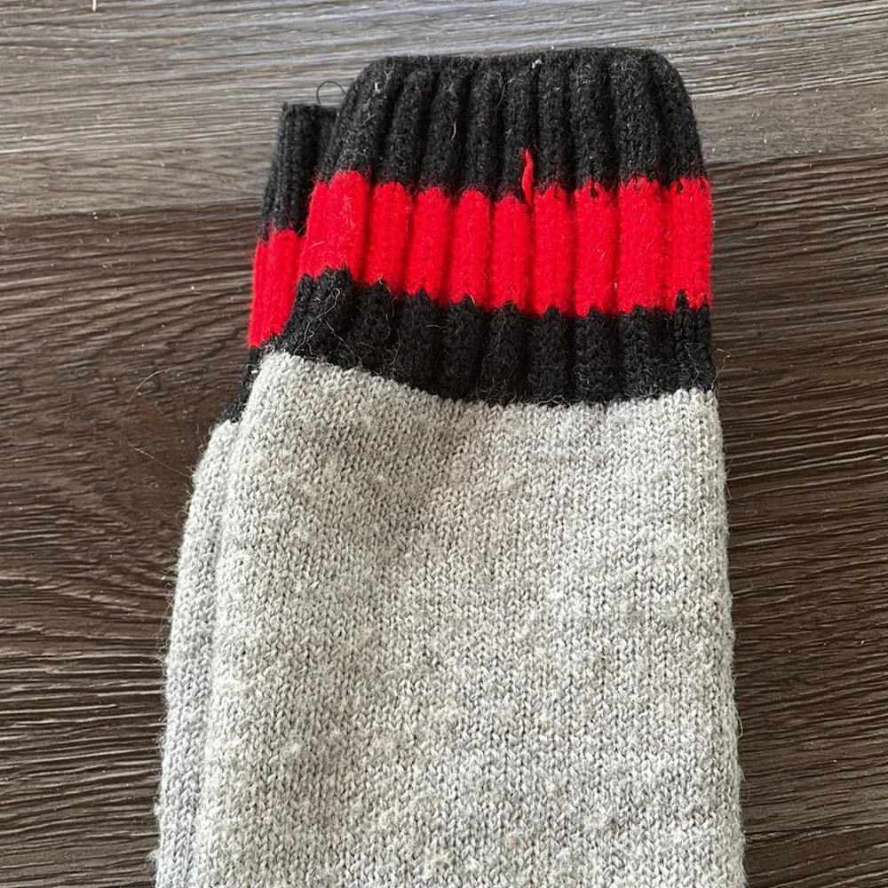 Youth Winter Socks Two Pairs Gray with Black & Red Stripe